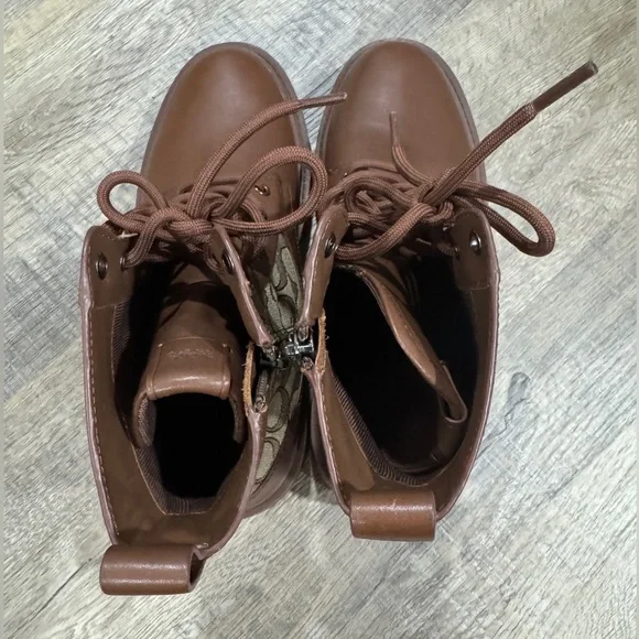 Coach City Sole Side Zip Lace Up Monogram Signature C Boots- Brown, Men’s 8D - Picture 6 of 12
